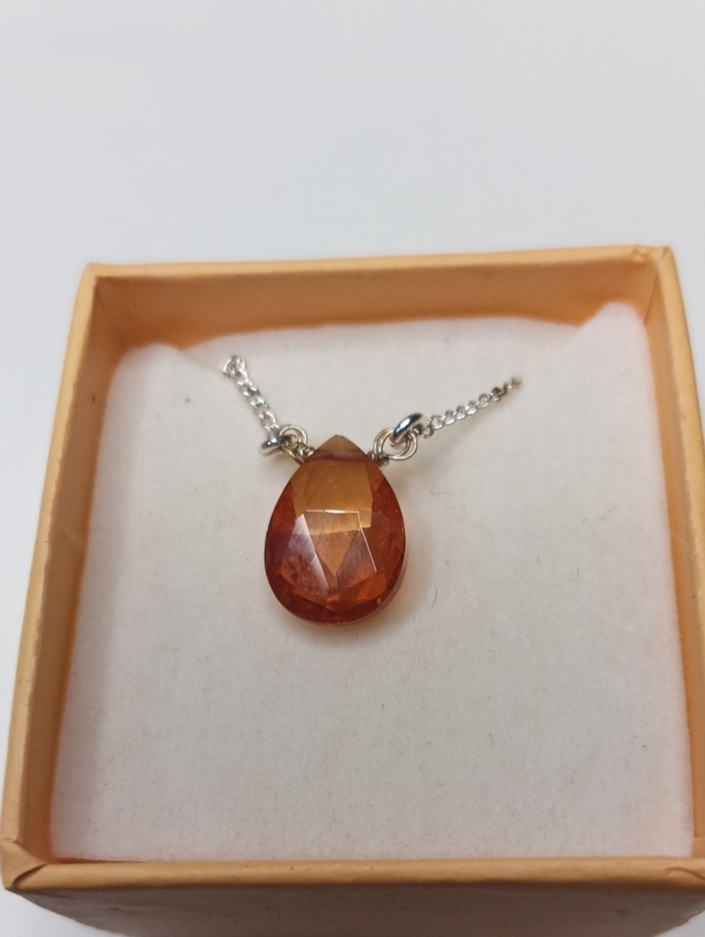Elegant Teardrop Orange Gem Pendant Necklace - 18/20 Inches With Extender